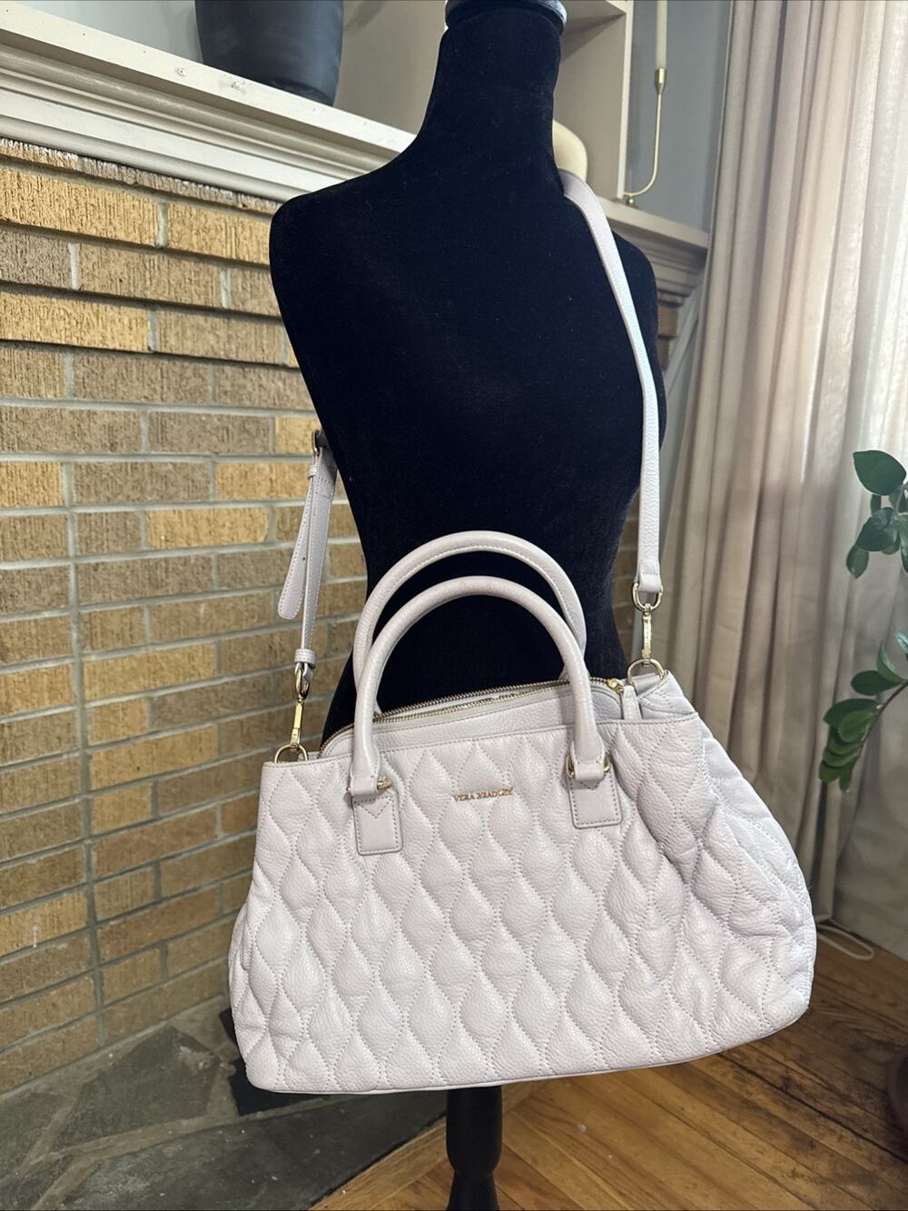 Vera Bradley Gray Quilted Emma Leather Satchel Crossbody Bag Preppy Feminine